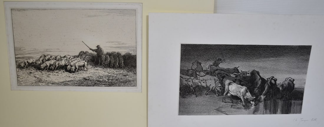 2 ETCHINGS INCL. VACHES CONDUITES A' ABREUVOIR- JACQUE (1 of 8)