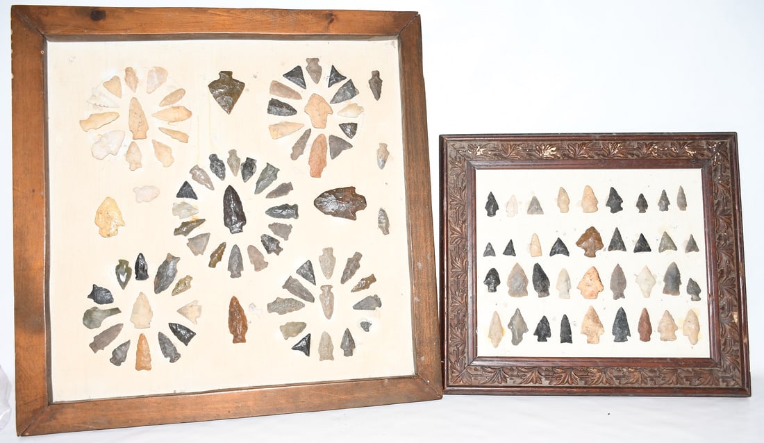 LOT (2) FRAMED/LOT ASSORTED FLINT ARROWHEADS (1 of 12)