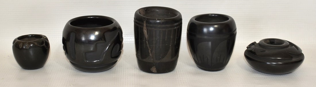LOT (5) SANTA CLARA BLACK/BLACK  VASE/BOWLS, 19/20TH C. (1 of 20)