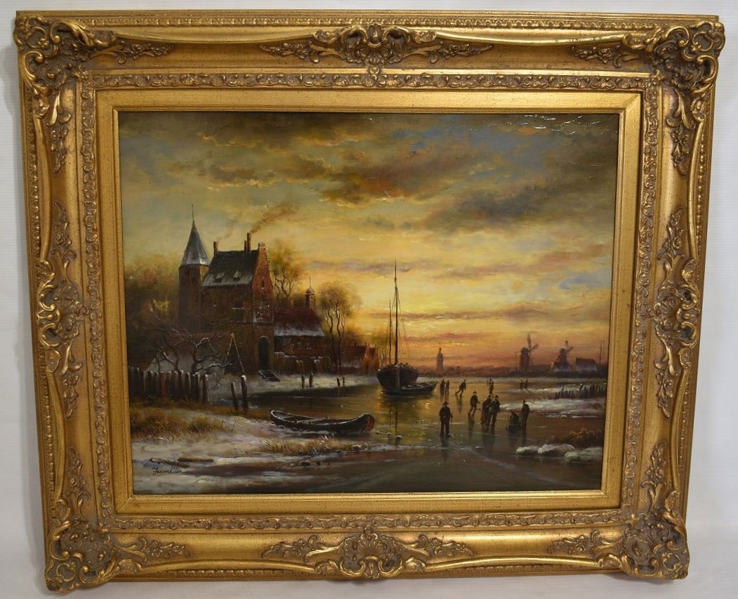 O/P DUTCH ICE SKATERS SIGNED FRANKLIN, 20TH C. (1 of 12)