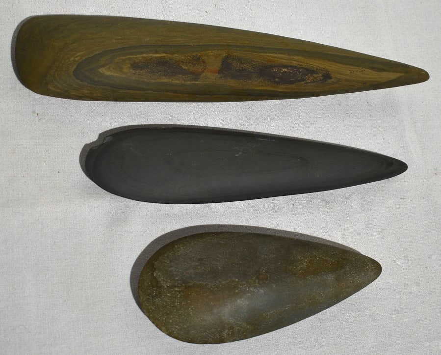 LOT (3) AMERICAN INDIAN CARVED SLATE CELTS, LARGEST 14" (1 of 8)