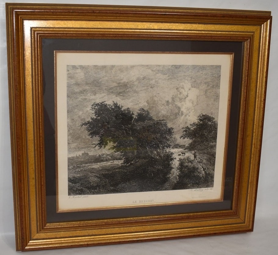 ENGRAV. LE BUISSON AFTER J. RUIFDAEL BY C. DAUBIGNY: ENGRAVING LE BUISSON AFTER J. RUIFDAEL ENGRAVED BY C. DAUBIGNY (CHARLES FRANCOIS, 1817-1878 NEW YORK, FRANCE) 1855, 16 1/2" X 17 1/2" SIGHT