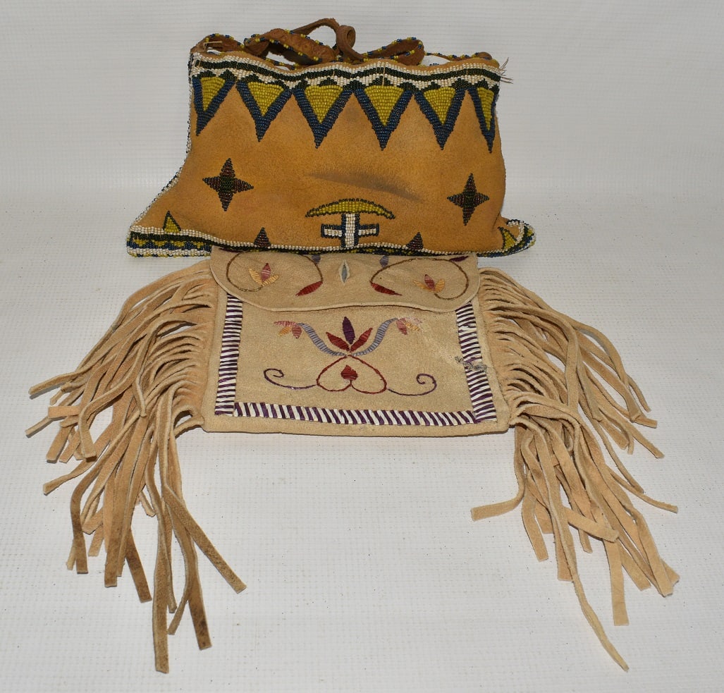 2 AM. IROQUOIS INDIAN BEADED/PORCUPINE QUILL POUCHES (1 of 9)