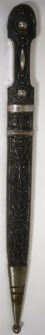 TURKAMAN/PERSIAN SILVER WAIST DAGGER, 19/20TH C., L. 17": TURKAMAN/PERSIAN SILVER WAIST DAGGER, 19/20TH C., L. 17"