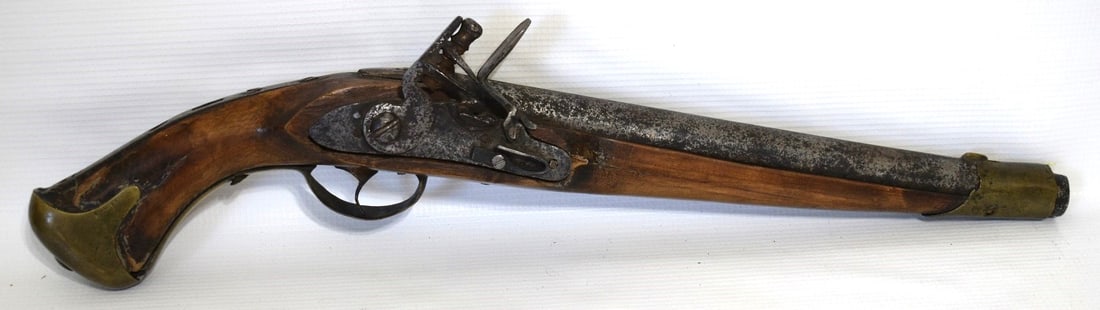 ENGLISH FLINTLOCK PISTOL TOUCH MARKED LBL, 18TH C.: ENGLISH FLINTLOCK PISTOL TOUCH MARKED LBL, 18TH C., L. 19"