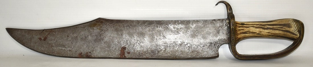 CONFEDERATE STYLE BOWIE KNIFE W/BRASS D-GUARD, CSA: VINTAGE CONFEDERATE STYLE BOWIE KNIFE W/BRASS D-GUARD INSCRIBED CSA, 19/20TH C., L. 19 3/4"