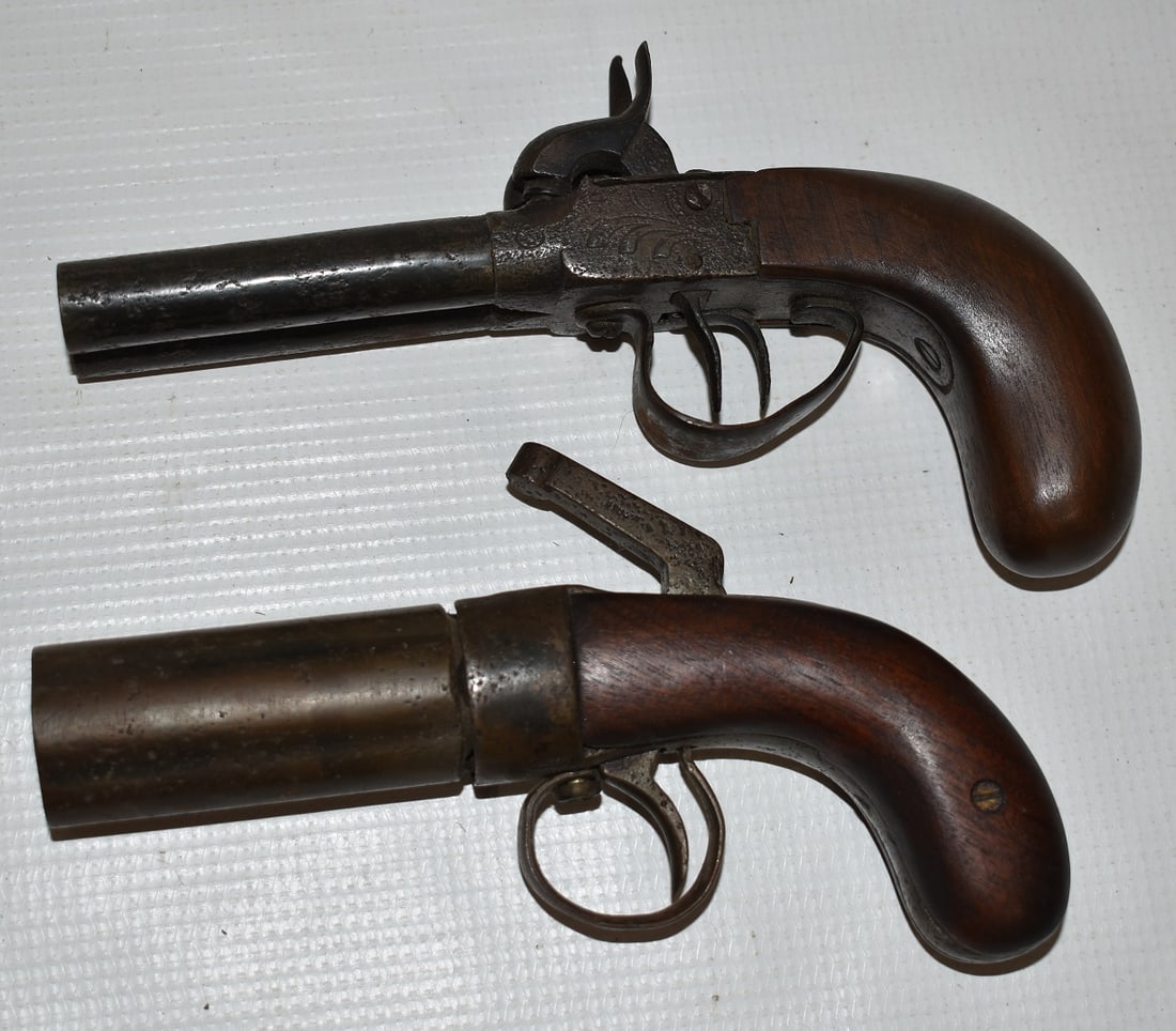 LOT (2) ANTIQUE PERCUSSION PISTOLS INCL. PEPPERBOX: LOT (2) ANTIQUE PERCUSSION PISTOLS INCL. PEPPERBOX, 19TH C.