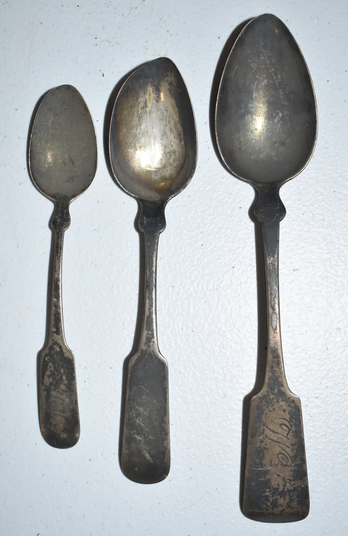 LOT (3) EARLY COIN SILVER SPOONS INCL. POUGHKEEPSIE (1 of 2)