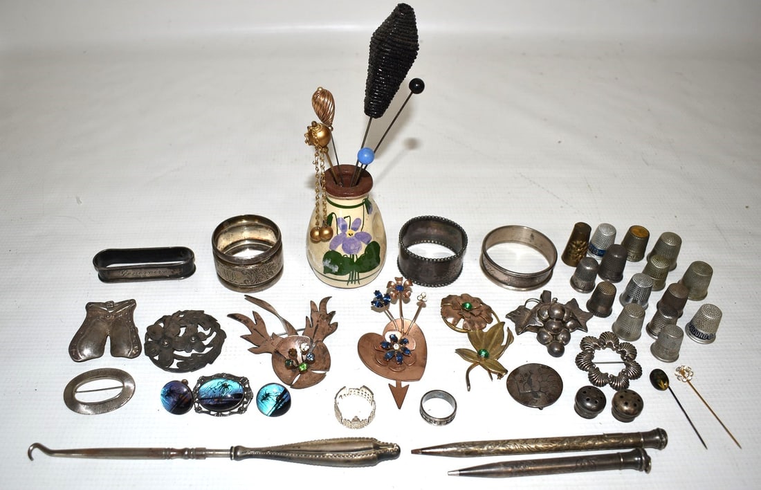 LOT ASSORTED STERLING COSTUME JEWELRY W/NAPKIN RINGS (1 of 18)