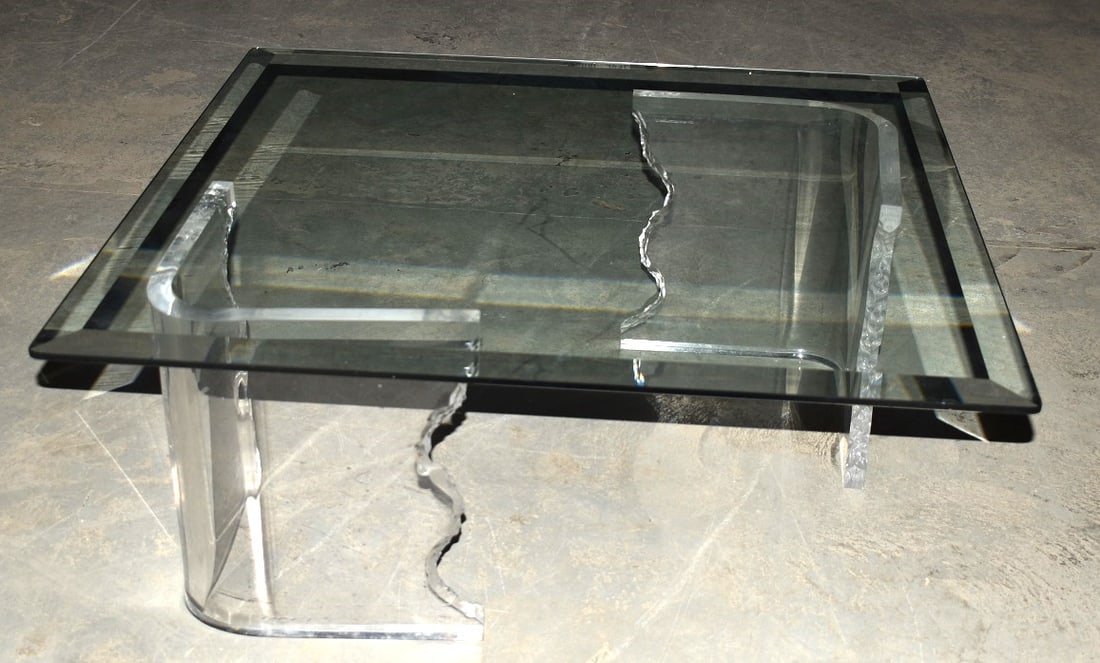 MCM LUCITE/GLASS TABLE W/GLACIER/CRACKED ICE BASE (1 of 4)
