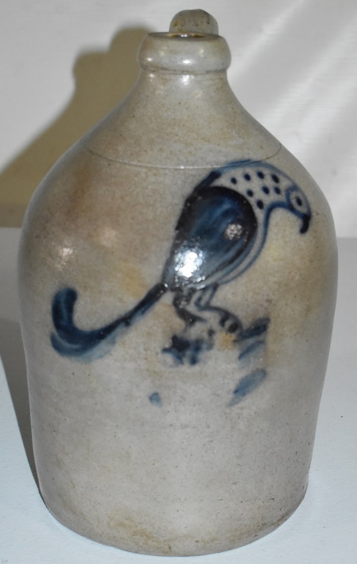 1 GAL. SALT GLAZED STONEWARE JUG W/BLUE PARROT DECO (1 of 5)