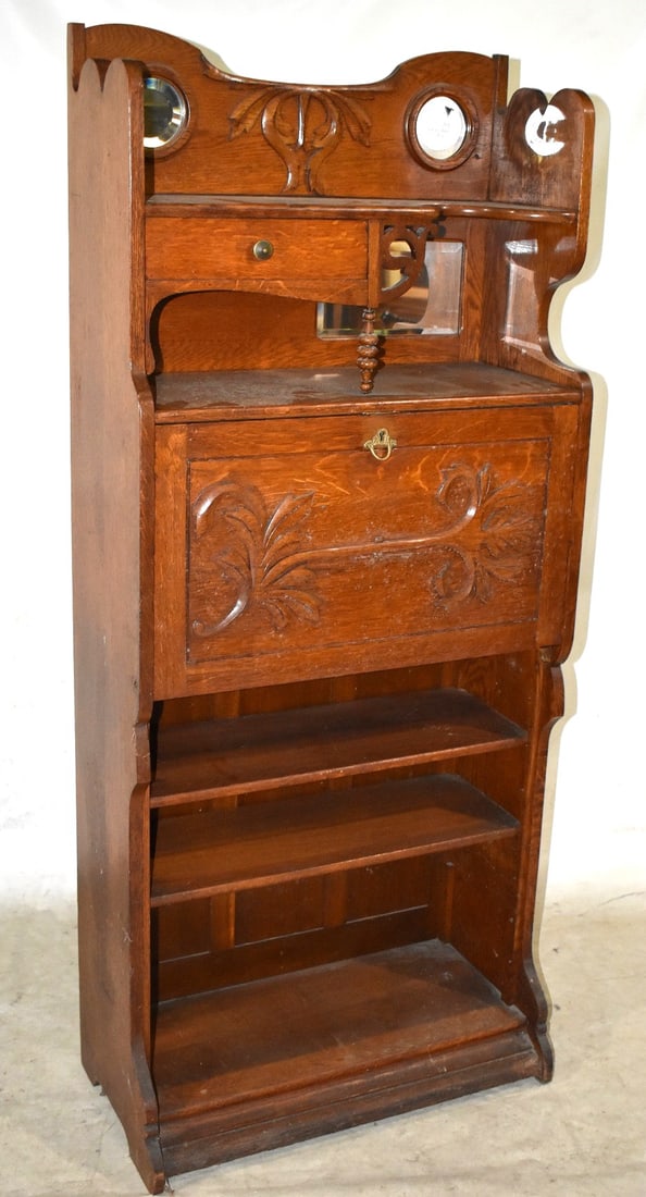VICTORIAN OAK DROP FRONT DESK W/MIRRORS, 19/20TH C. (1 of 6)