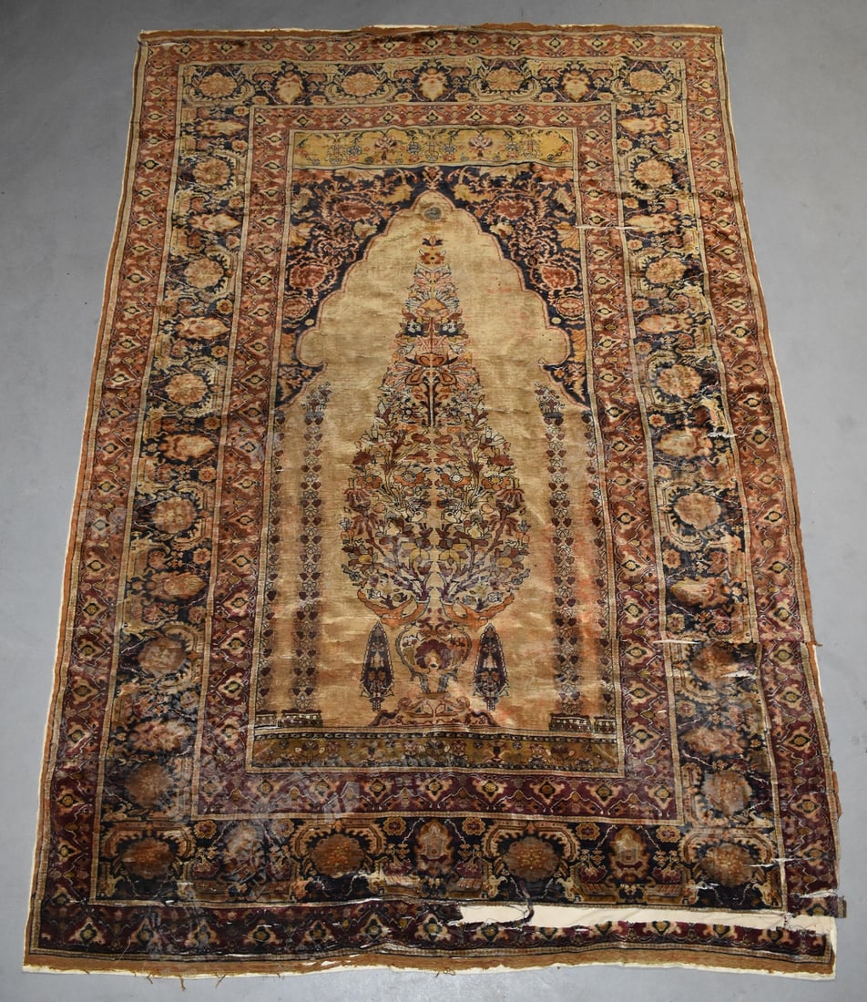 PERSIAN SILK PRAYER RUG 18TH C. NEEDS TOTAL RESTORATION (1 of 5)