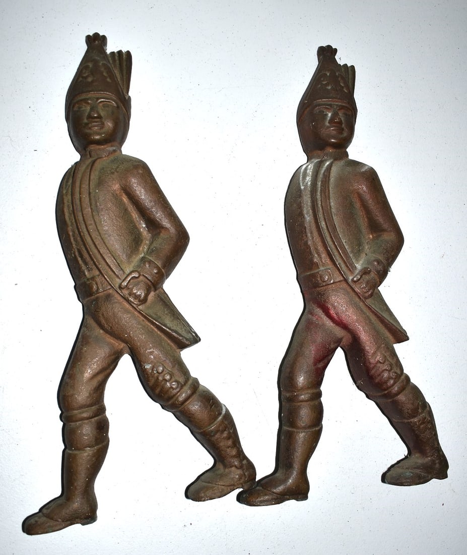PAIR BRONZE HESSIAN SOLDIER ANDIRONS, 19/20TH C. (1 of 9)