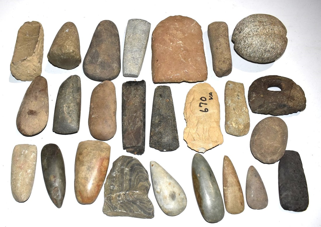 LOT AMERICAN INDIAN CARVED STONE CELTS/AX HEADS/TOOLS + (1 of 8)