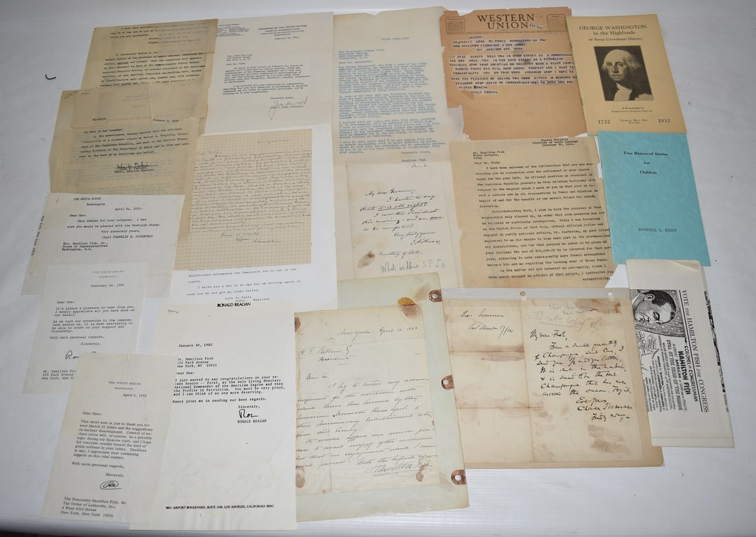 GROUP OF LETTERS ASSOC. W/HAMILTON FISH INCL. 1853, ETC: GROUP OF LETTERS ASSOCIATED WITH HAMILTON FISH INCL. ONE DATED 1853, 1874, 1918, 1952, ETC.