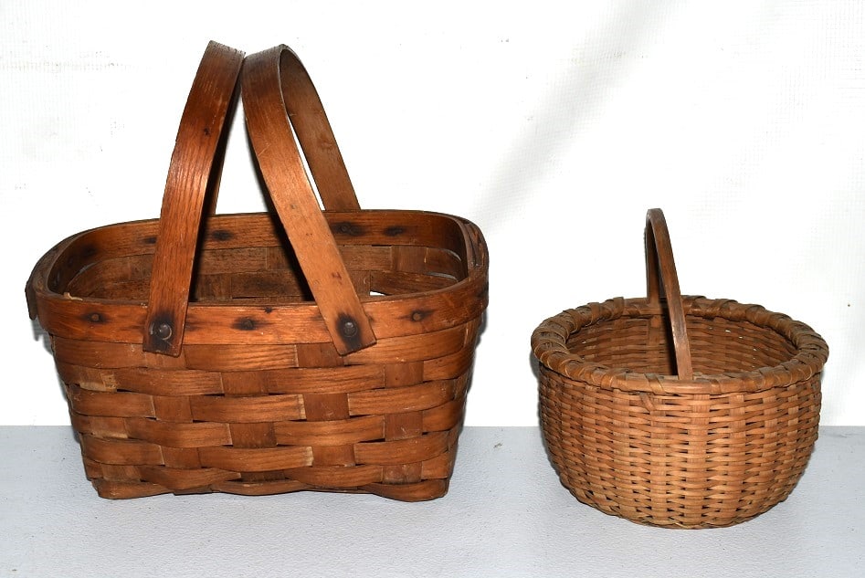 LOT (3) EARLY COUNTRY BASKETS INCL. CANDLES, 19TH C. (1 of 10)