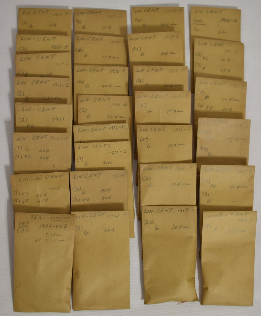 ASSORTED LINCOLN CENTS, 1909-1936, APPROX. 156