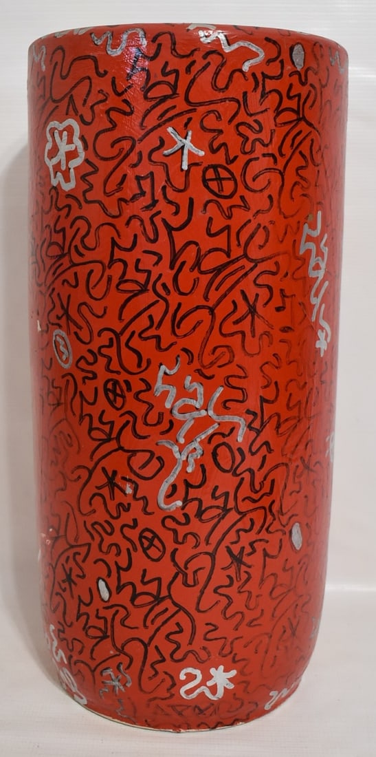 ANGEL ORTIZ (A.K.A. LA II) MARKER DECORATED TALL VASE, C. 1980 (1 of 11)