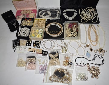 LARGE LOT ASSORTED COSTUME JEWELRY INCL. PEARLS