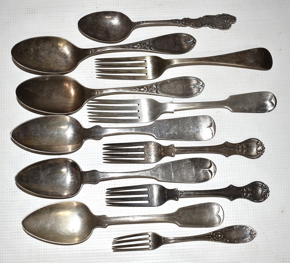 LOT ASSORTED STERLING, COIN & TIFFANY SILVER FLATWARE (1 of 12)
