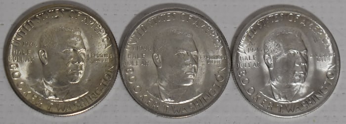 3 BOOKER T. WASHINGTON COMMEMORATIVE SILVER 1/2 DOLLARS