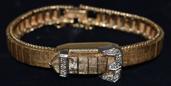GIGANDEL 14KT YW/WH GOLD/DIAM. WRISTWATCH W/BUCKLE FORM