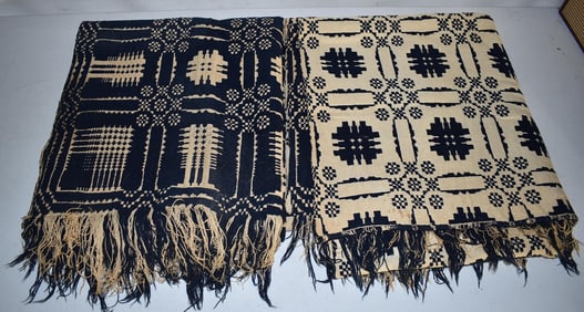 LOT (2) COUNTRY BLUE & WHITE COVERLETS, 19TH C.