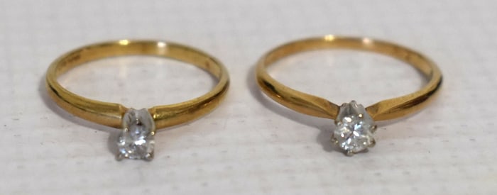 LOT (2) DECO 14KT YELLOW GOLD/DIAMOND RINGS, 20TH C.