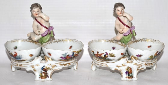 PAIR KPM FIGURAL PORCELAIN MASTER SALTS, 19TH C.