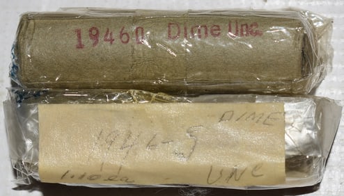 LOT (2) ROLLS 1946D, 1946S SILVER DIMES INCL. UNC.