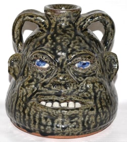 FOLK ART POTTERY FACE JUG SIGNED CLEATER/BILLIE MEADERS