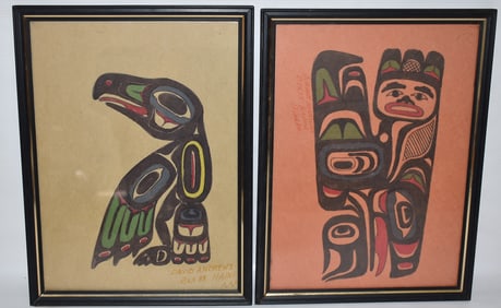 2 P/I RAVEN DRAWINGS SIGNED DAVID ANDREWS, HAINES, AK