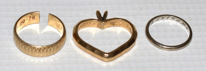 LOT 3 DECO 14KT YELLOW/WHITE GOLD RINGS & HEART PENDANT