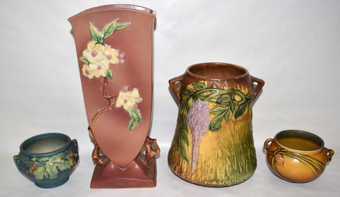 LOT (4) VINTAGE ROSEVILLE POTTERY VASES, C. 1930