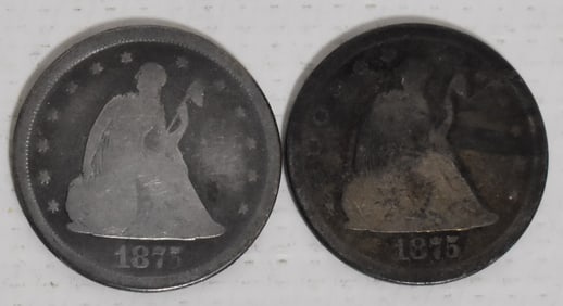 LOT (2) 1875 SEATED LIBERTY TWENTY CENT PIECES
