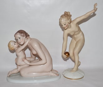 (2) ROSENTHAL & HUTSCHENREUTHER FEMALE NUDES, 20TH C.