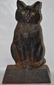 VICTORIAN BLACK CAT DOOR STOP, 19/20TH C., H. 13"