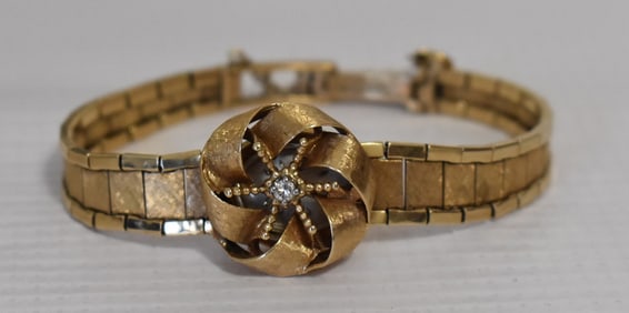 LUCIEN PICCARD 14KT YW. GOLD/DIAM. LADIES EVENING WATCH