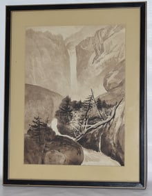 W/C WATERFALL LANDSCAPE SIGNED FRANCES COATES JONES