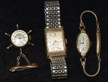 LOT (3) ASSORTED VINTAGE WATCHES INCL. 10KT, C. 1940/60