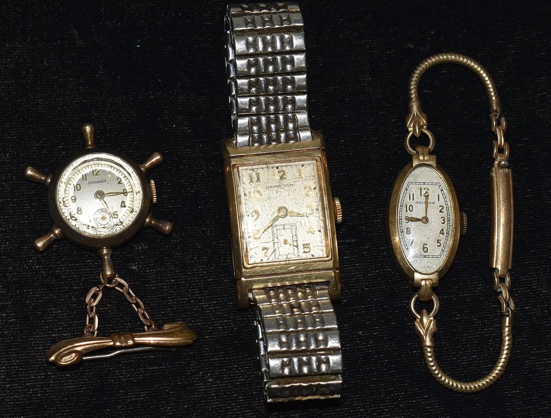 LOT (3) ASSORTED VINTAGE WATCHES INCL. 10KT, C. 1940/60 (1 of 8)