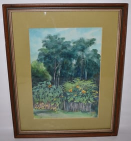 W/C GARDEN OF SUNFLOWERS SIGNED MONOGRAM 1967