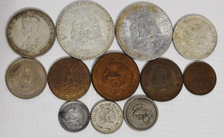 LOT ASSORTED MEXICAN COIN INCL. CINCO PESO & UNC.