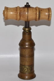 EARLY ENGLISH BRASS/CARVED BONE PATENT CORK SCREW