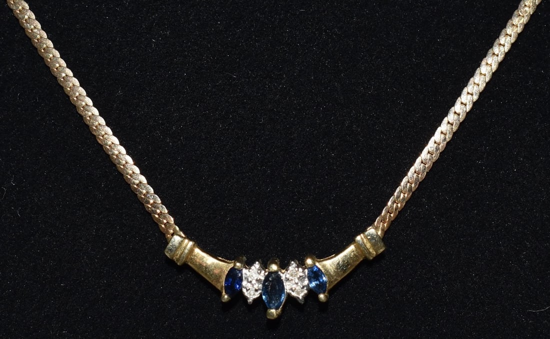 ART DECO 10KT YELLOW GOLD/TOPAZ NECKLACE, 20TH C.: ART DECO 10KT YELLOW GOLD/TOPAZ NECKLACE, 20TH C., L. 16 1/2", W. 2.2 DWT