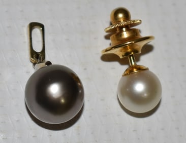 (2) INCL. ART DECO NATURAL SOUTH SEA BLACK PEARL/14KT