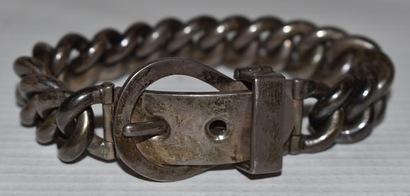 STERLING CHAIN & BUCKLE BRACELET, 20TH C., W. 4.3 OZ.