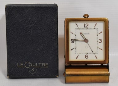 LE COULTRE FOLDING ALARM/DESK CLOCK W/BOX, C. 1930