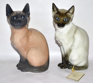 2 HUTSCHENREUTHER & ROYAL COPENHAGEN PORC. SIAMESE CATS